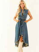 Sleeveless Denim Dress with Adjustable Waist FitMax