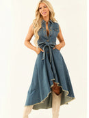 Sleeveless Denim Dress with Adjustable Waist FitMax