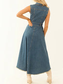 Sleeveless Denim Dress with Adjustable Waist FitMax