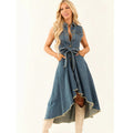 Sleeveless Denim Dress with Adjustable Waist FitMax