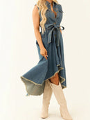 Sleeveless Denim Dress with Adjustable Waist FitMax