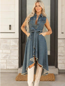 Sleeveless Denim Dress with Adjustable Waist FitMax